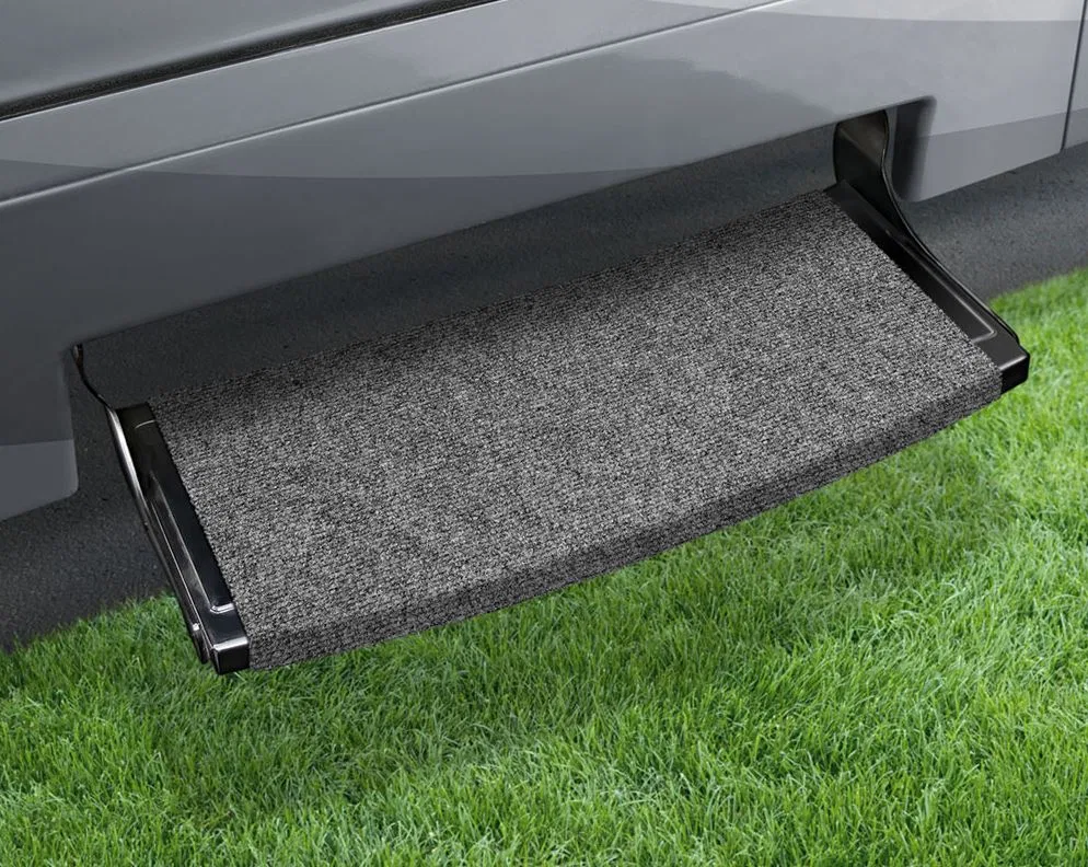 2-0383 – PRESTO FIT Entry Step Rug, Fits Curved RV Steps 22 Inch Width Castle Gray Micro-Ribbed Textured With Springs...